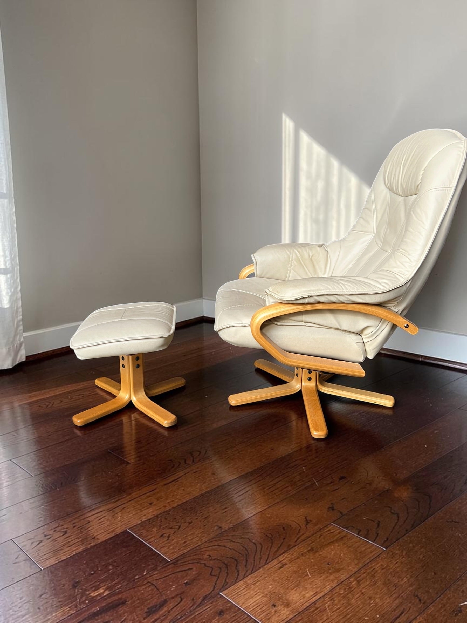 Genuine Leather Recliner lounge chair with footstool
