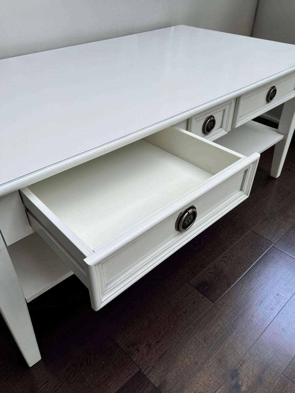 Elegant White Coffee Table with 3 Drawers & Lower Shelf