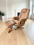 Leather lounge chair with footstool