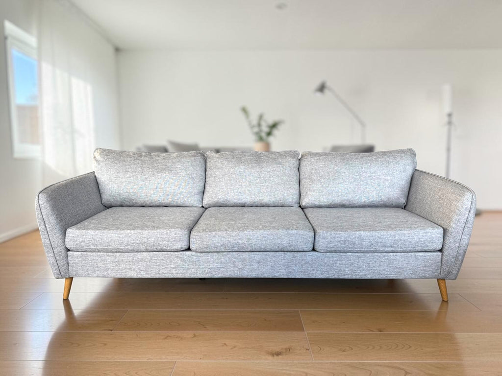 Scandinavian 3-Seat Sofa with Matching Ottoman – Light Grey