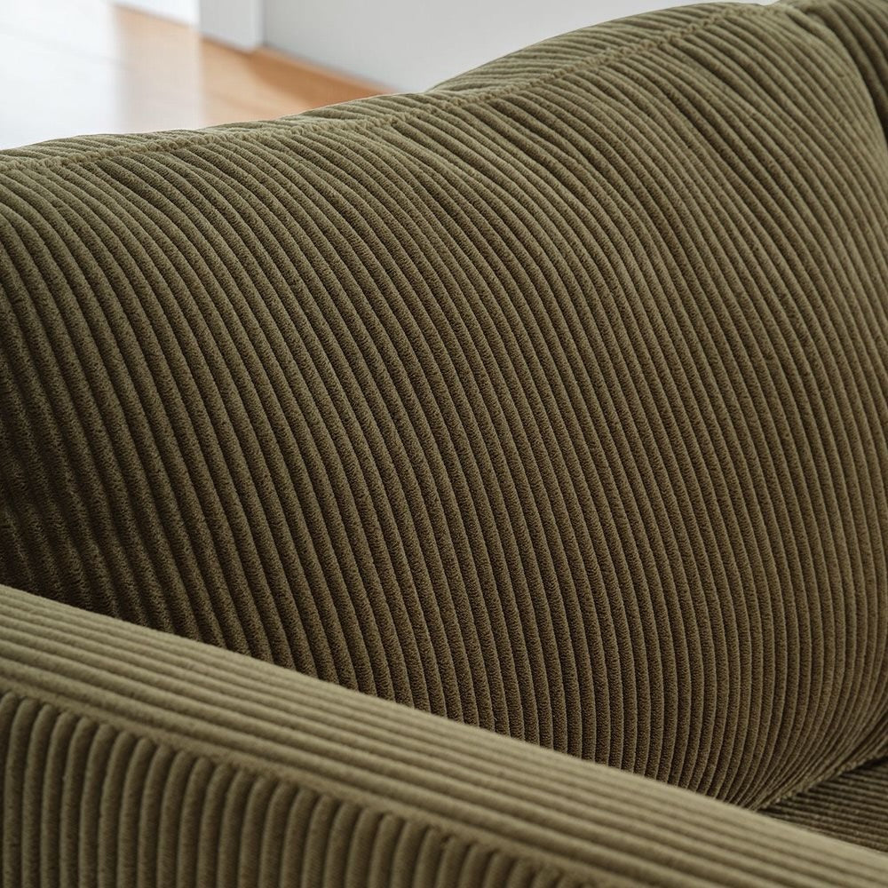 Comfortable Green Corduroy Corner Sofa (215 x 150 cm)