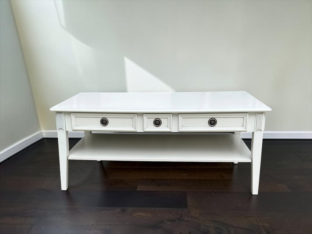 Elegant White Coffee Table with 3 Drawers & Lower Shelf