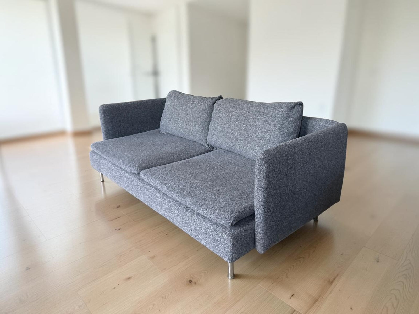 Modern Scandinavian-Style Grey Fabric 2-Seater Sofa