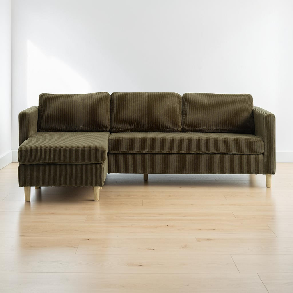 Comfortable Green Corduroy Corner Sofa (215 x 150 cm)