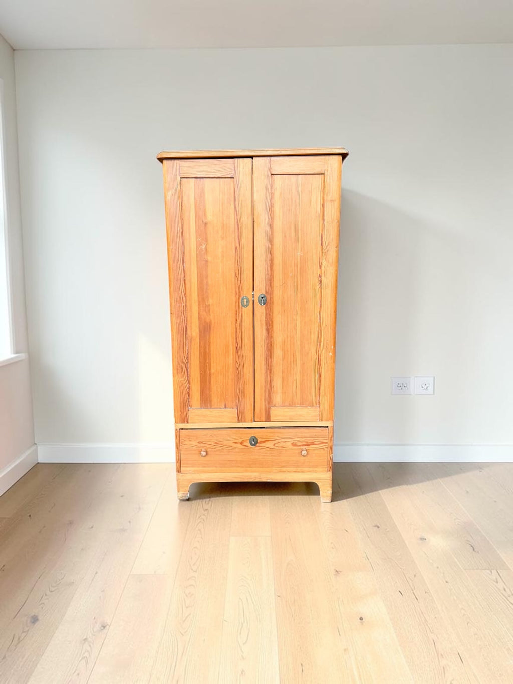 Vintage European-Style Pine Storage Cabinet