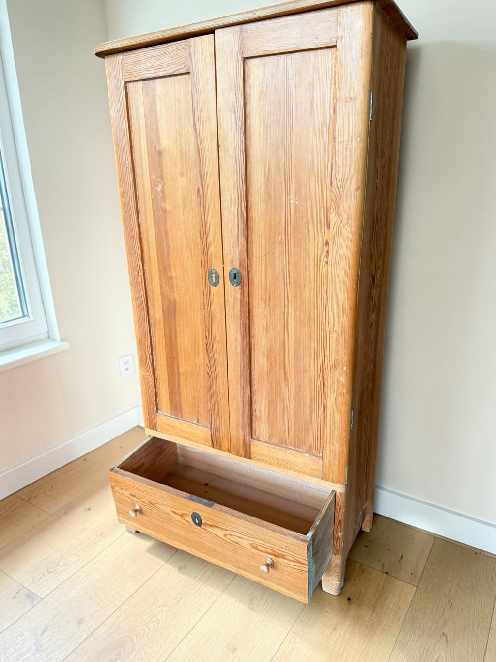 Vintage European-Style Pine Storage Cabinet