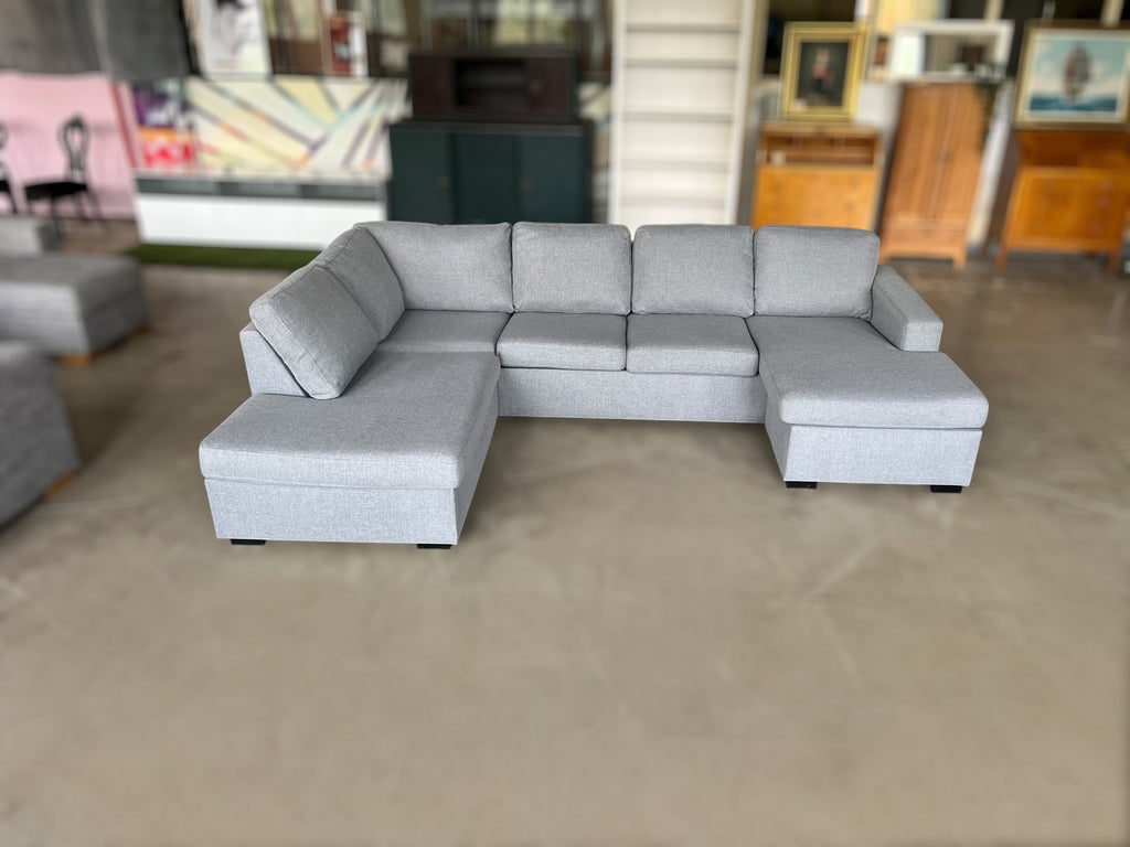 Spacious Light Grey U-Shaped Corner Sofa