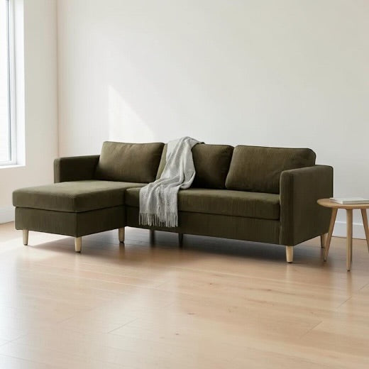 Comfortable Green Corduroy Corner Sofa (215 x 150 cm)