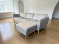 Scandinavian 3-Seat Sofa with Matching Ottoman – Light Grey