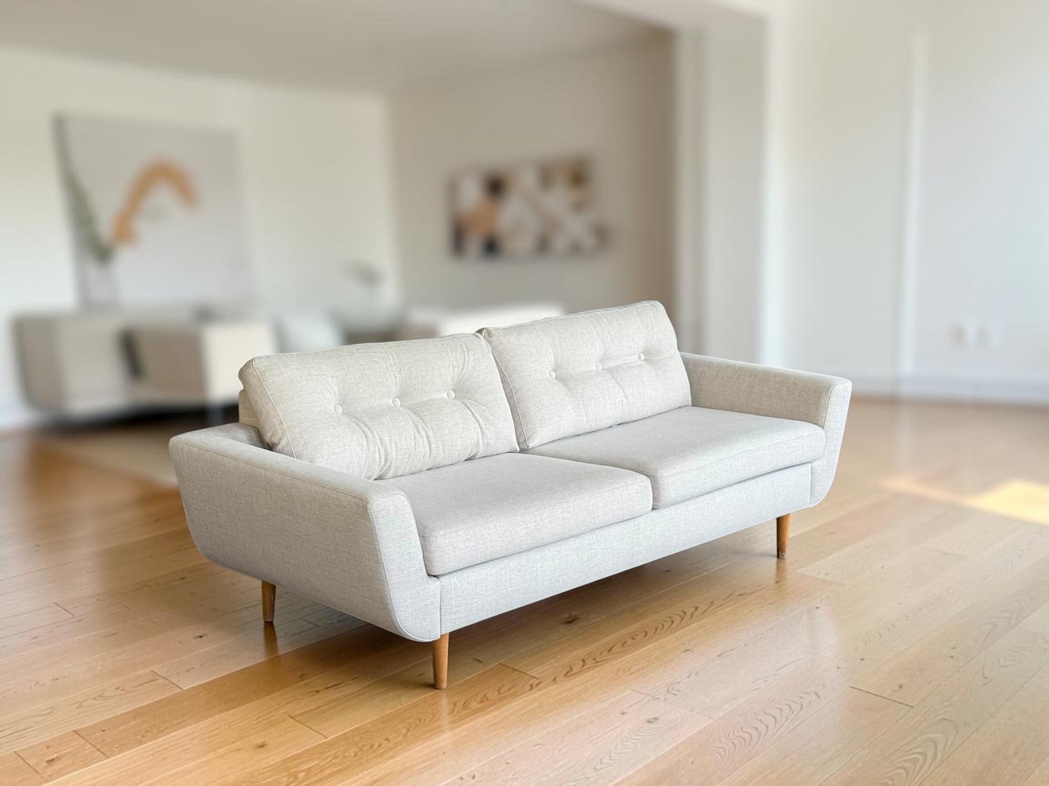 Tufted Light Grey Scandinavian 3-Seater Sofa