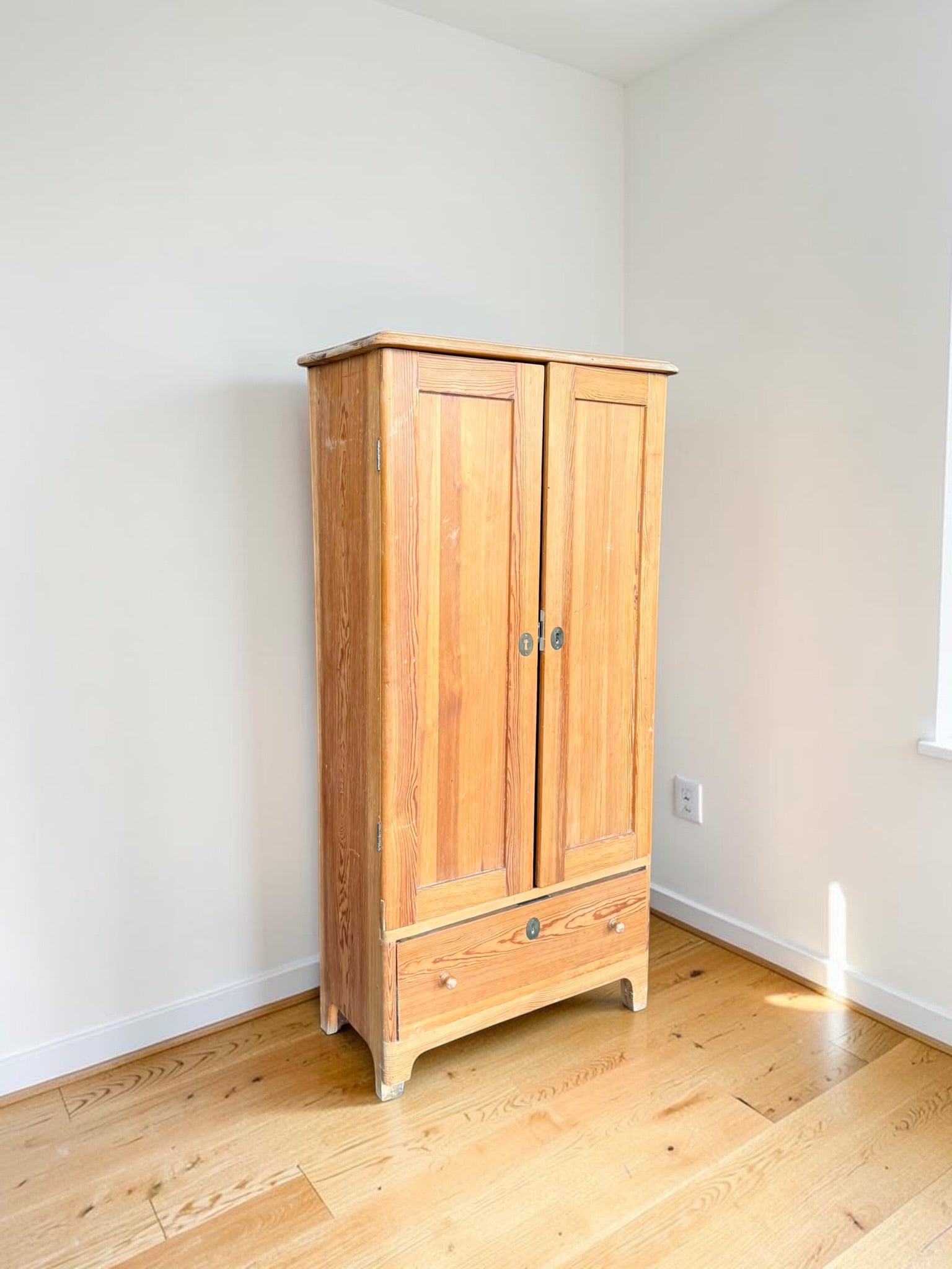Vintage European-Style Pine Storage Cabinet