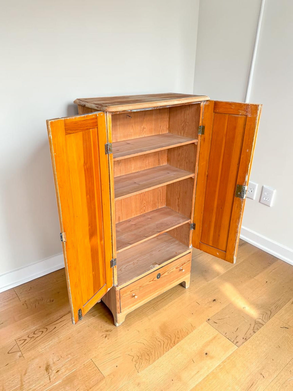 Vintage European-Style Pine Storage Cabinet