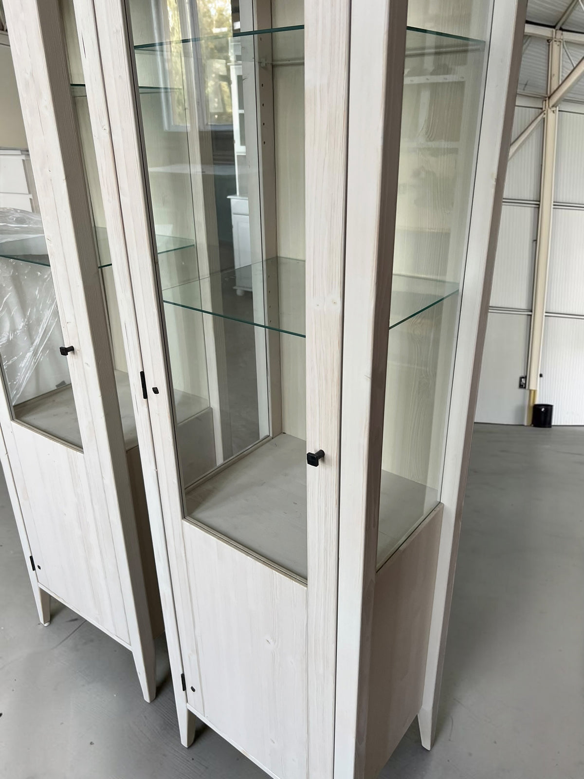 Pair of Solid Wood Glass Display Cabinet / Vitrine