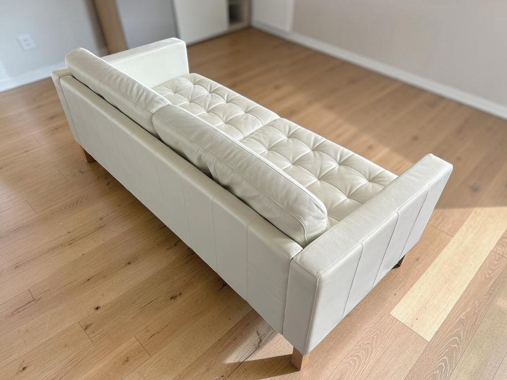 Elegant White Genuine Leather Sofa with Footstool (205 cm)