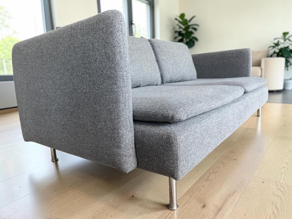 Modern Scandinavian-Style Grey Fabric 2-Seater Sofa