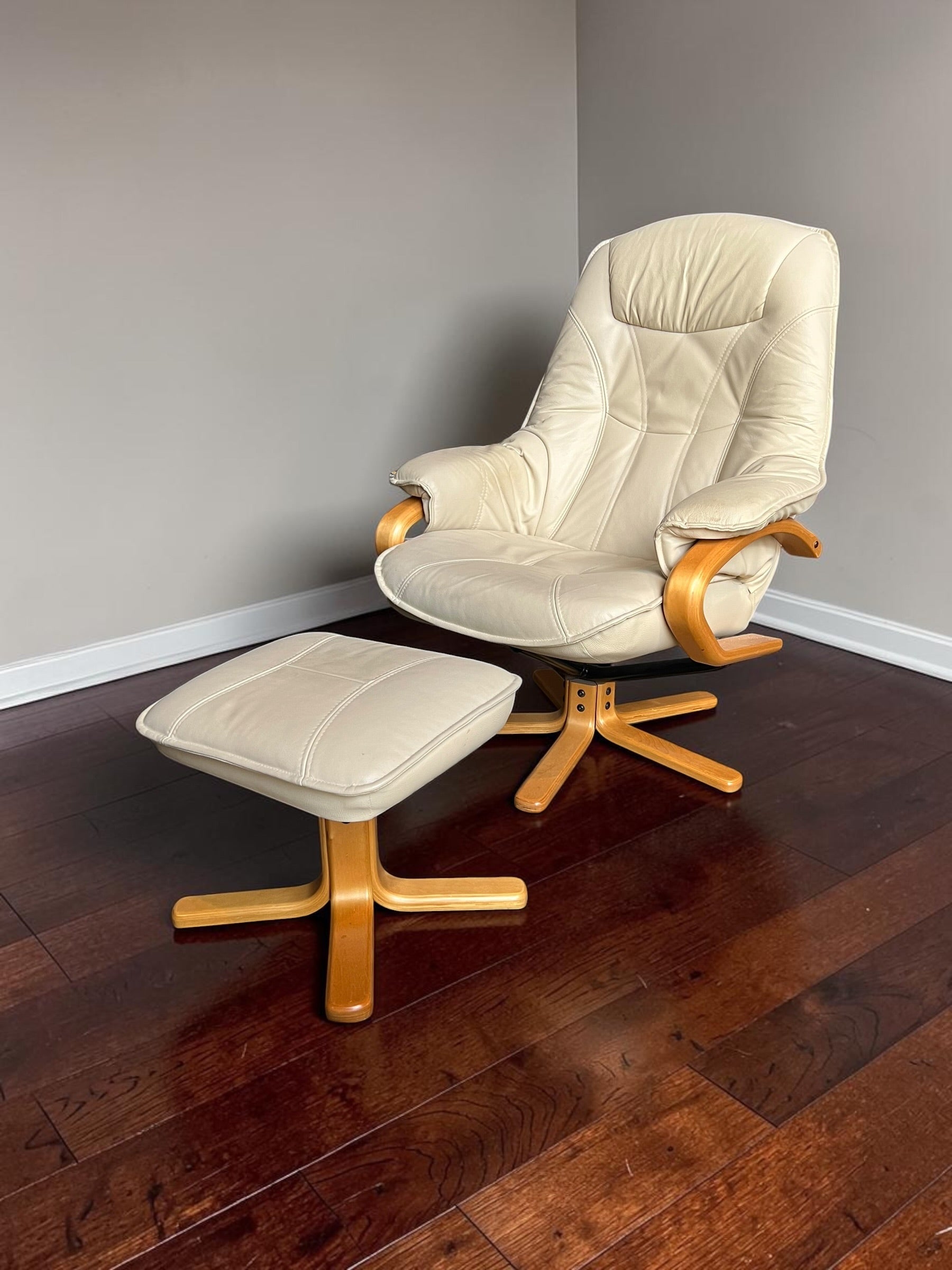 Genuine Leather Recliner lounge chair with footstool