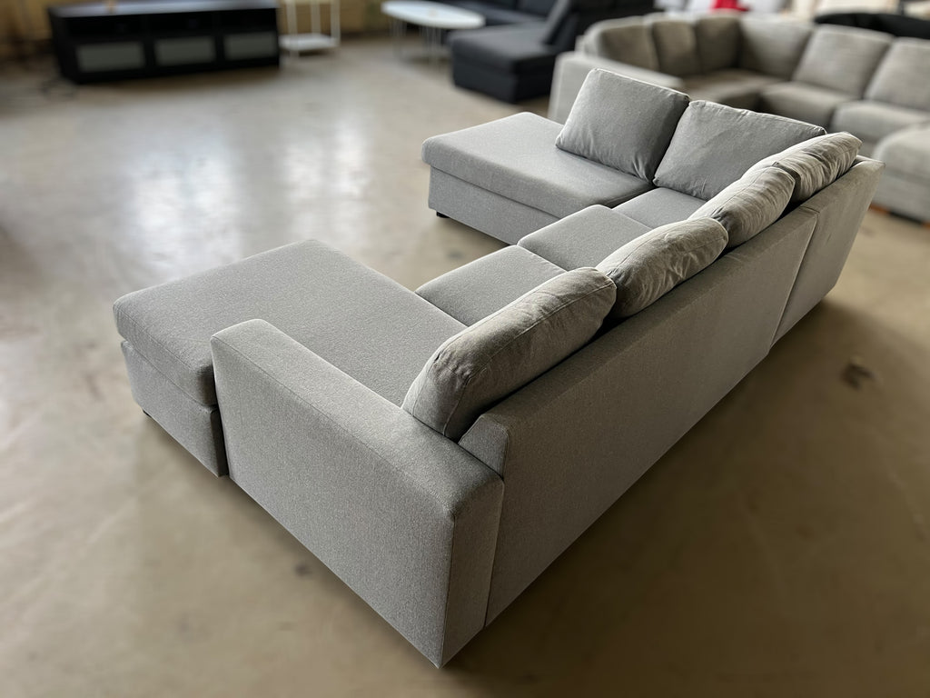 Spacious Light Grey U-Shaped Corner Sofa