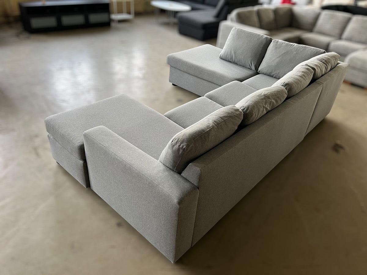Spacious Light Grey U-Shaped Corner Sofa
