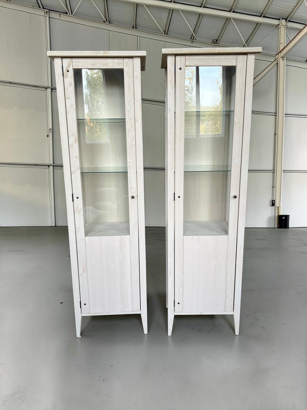Pair of Solid Wood Glass Display Cabinet / Vitrine