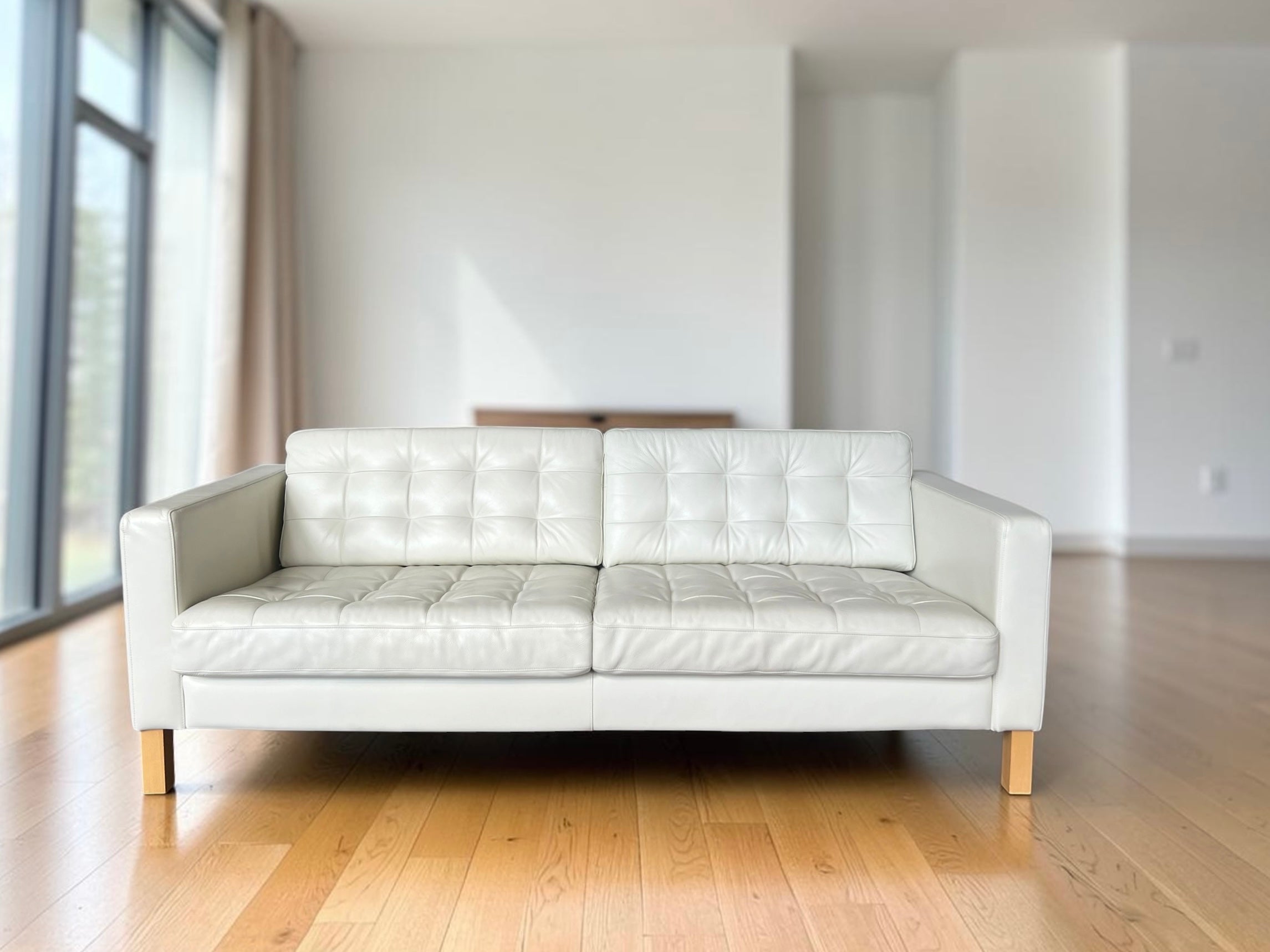 Elegant White Genuine Leather Sofa with Footstool (205 cm)