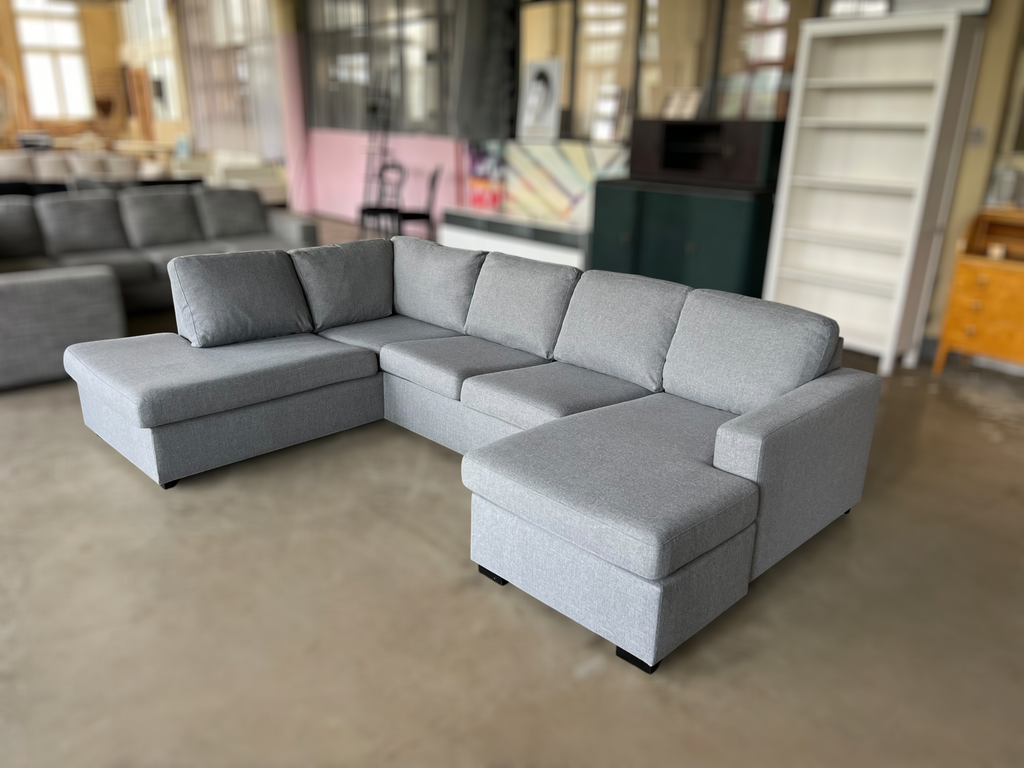 Spacious Light Grey U-Shaped Corner Sofa