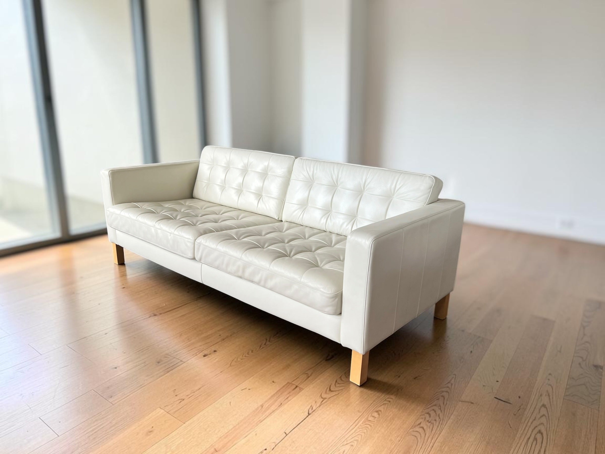 Elegant White Genuine Leather Sofa with Footstool (205 cm)