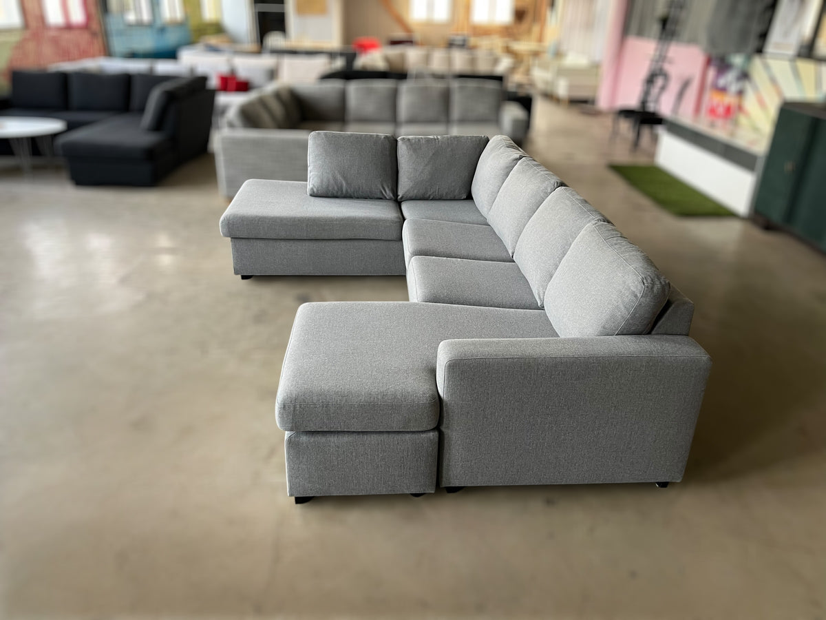 Spacious Light Grey U-Shaped Corner Sofa