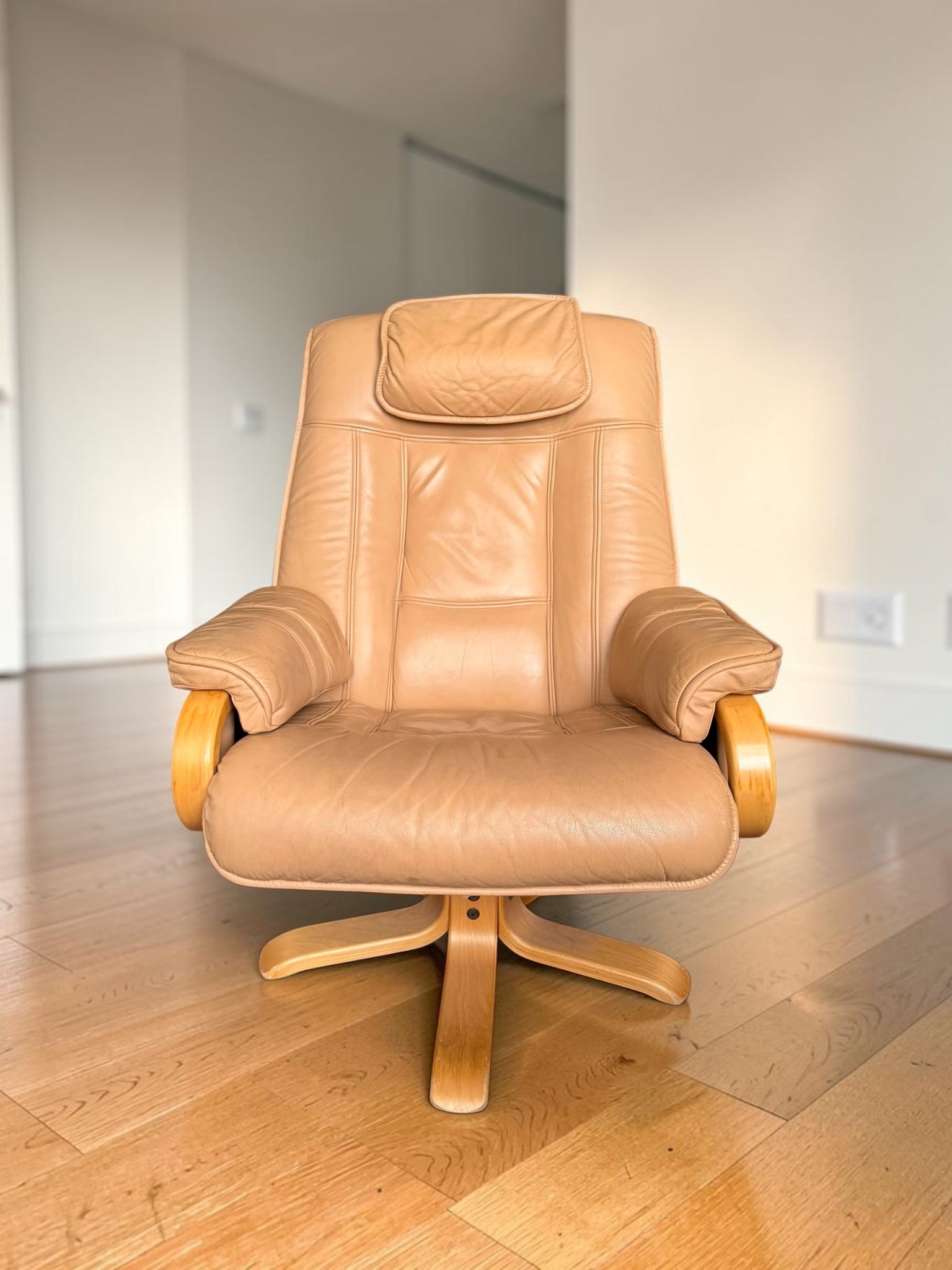 Leather lounge chair with footstool