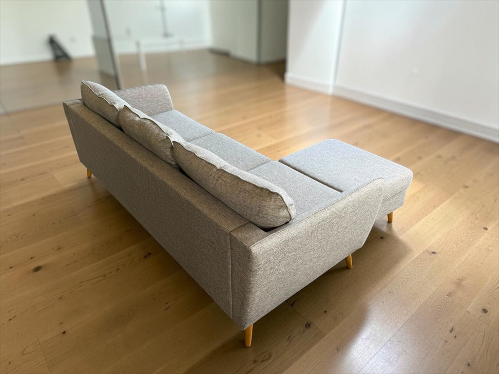 Scandinavian 3-Seat Sofa with Matching Ottoman – Light Grey