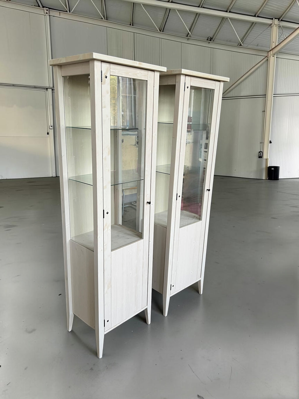 Pair of Solid Wood Glass Display Cabinet / Vitrine