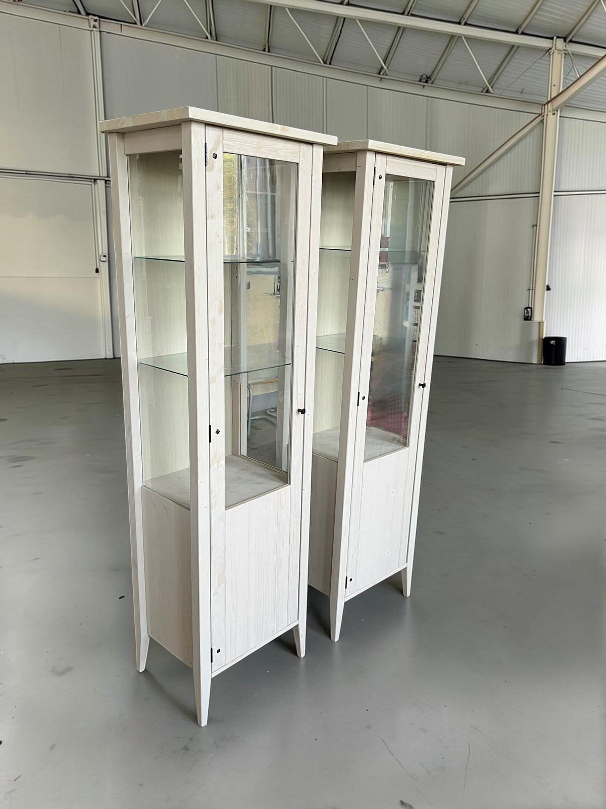 Pair of Solid Wood Glass Display Cabinet / Vitrine