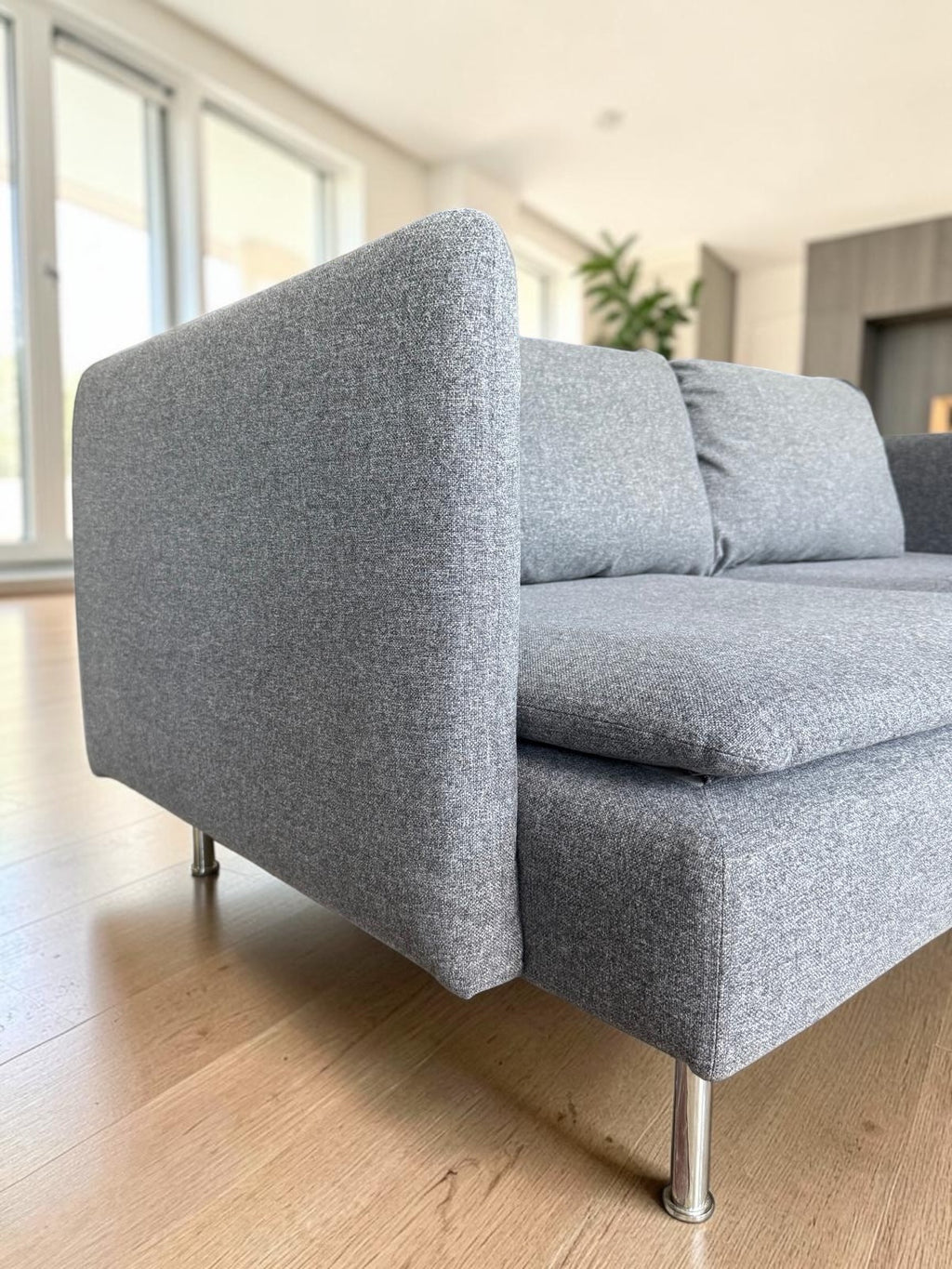 Modern Scandinavian-Style Grey Fabric 2-Seater Sofa