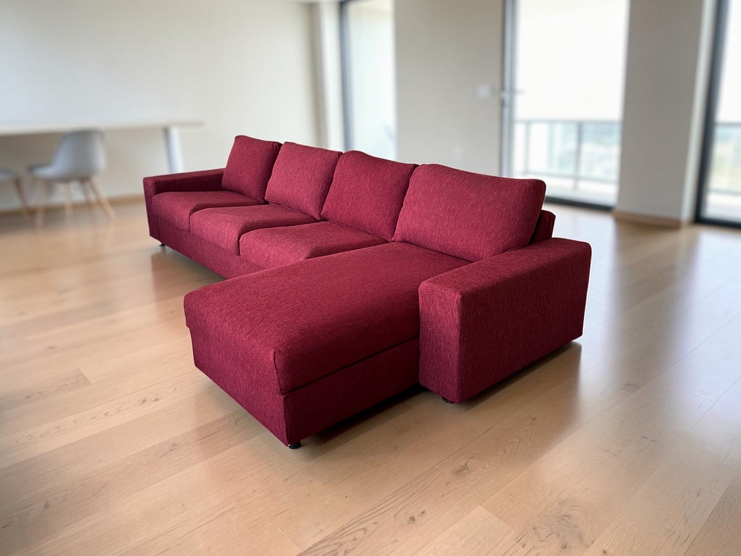 VIMLE 4-Seat Sectional Sofa with Chaise – Deep Burgundy