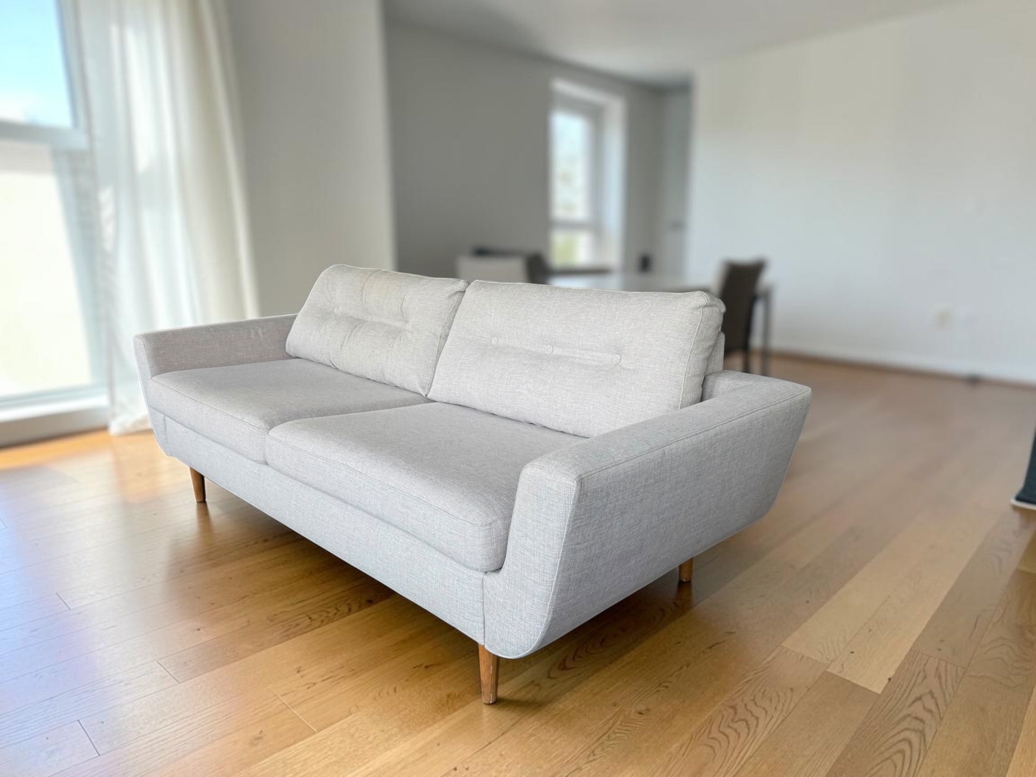 Tufted Light Grey Scandinavian 3-Seater Sofa