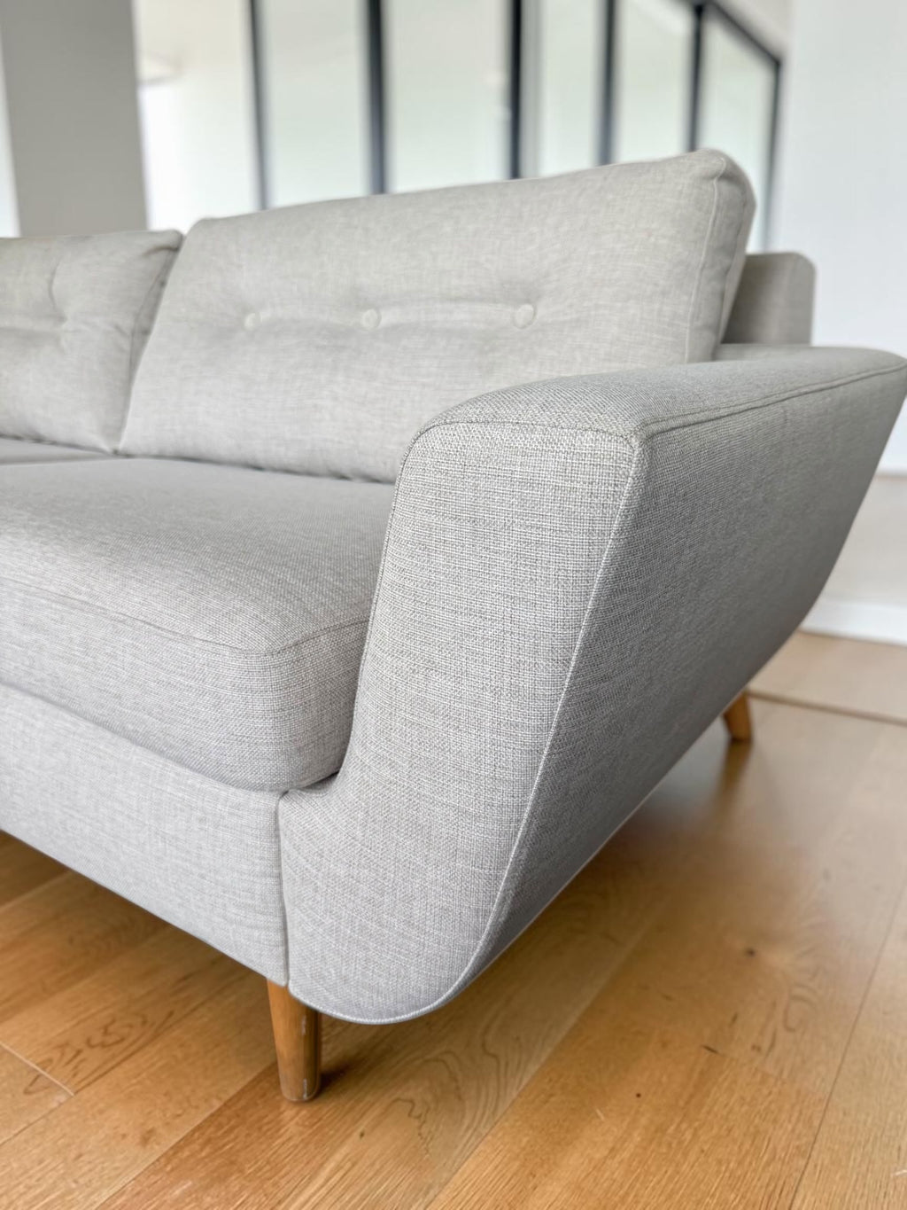 Tufted Light Grey Scandinavian 3-Seater Sofa