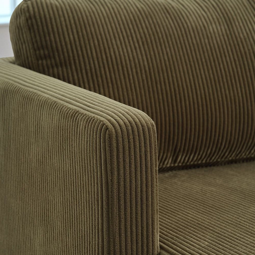 Comfortable Green Corduroy Corner Sofa (215 x 150 cm)