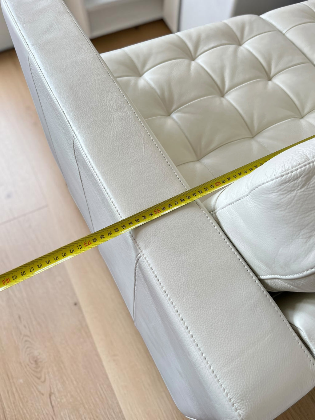 Elegant White Genuine Leather Sofa (165 cm)