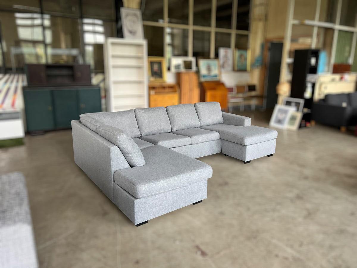 Spacious Light Grey U-Shaped Corner Sofa