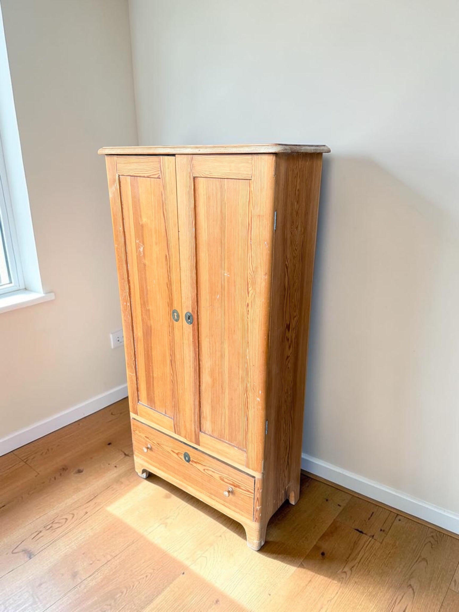 Vintage European-Style Pine Storage Cabinet