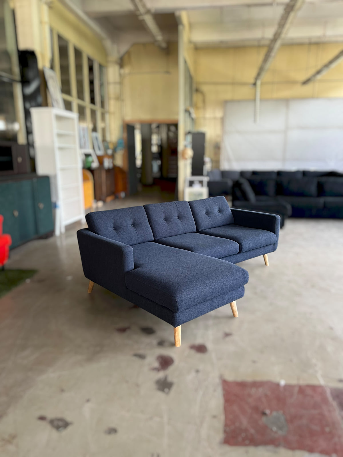 Compact mid century style corner sofa