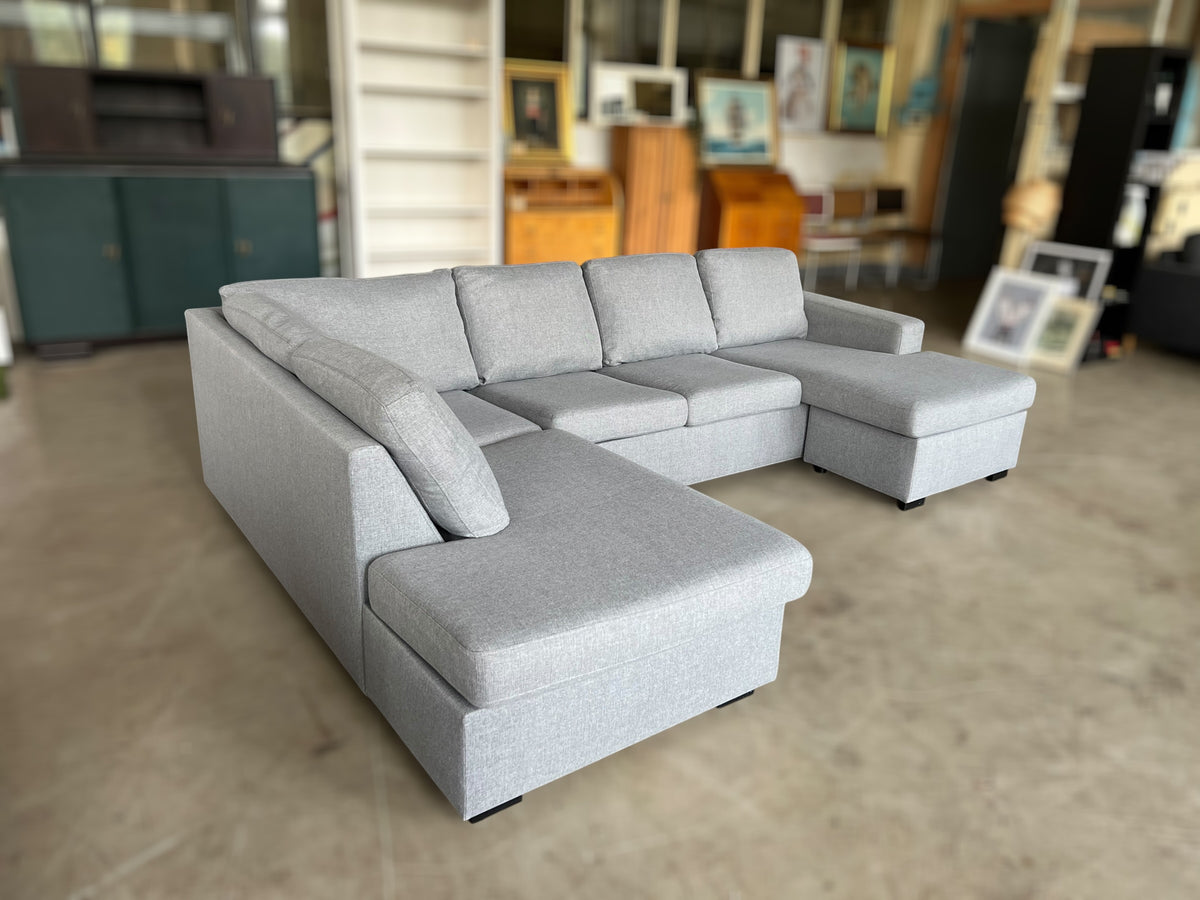 Spacious Light Grey U-Shaped Corner Sofa