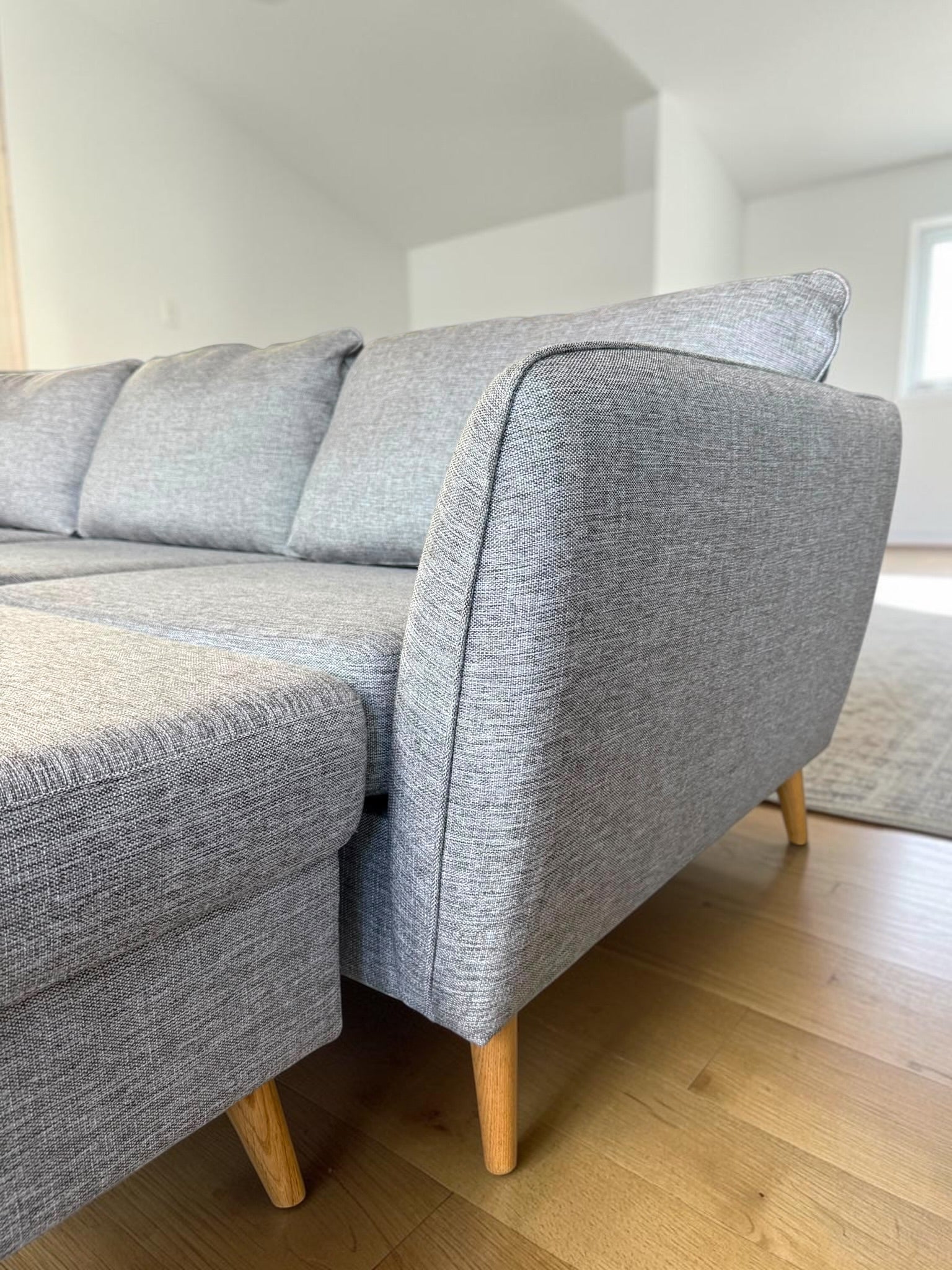 Scandinavian 3-Seat Sofa with Matching Ottoman – Light Grey