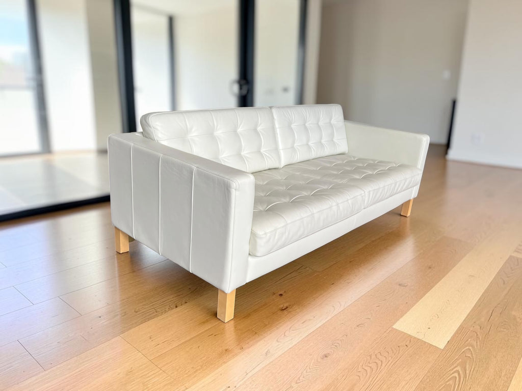 Elegant White Genuine Leather Sofa with Footstool (205 cm)