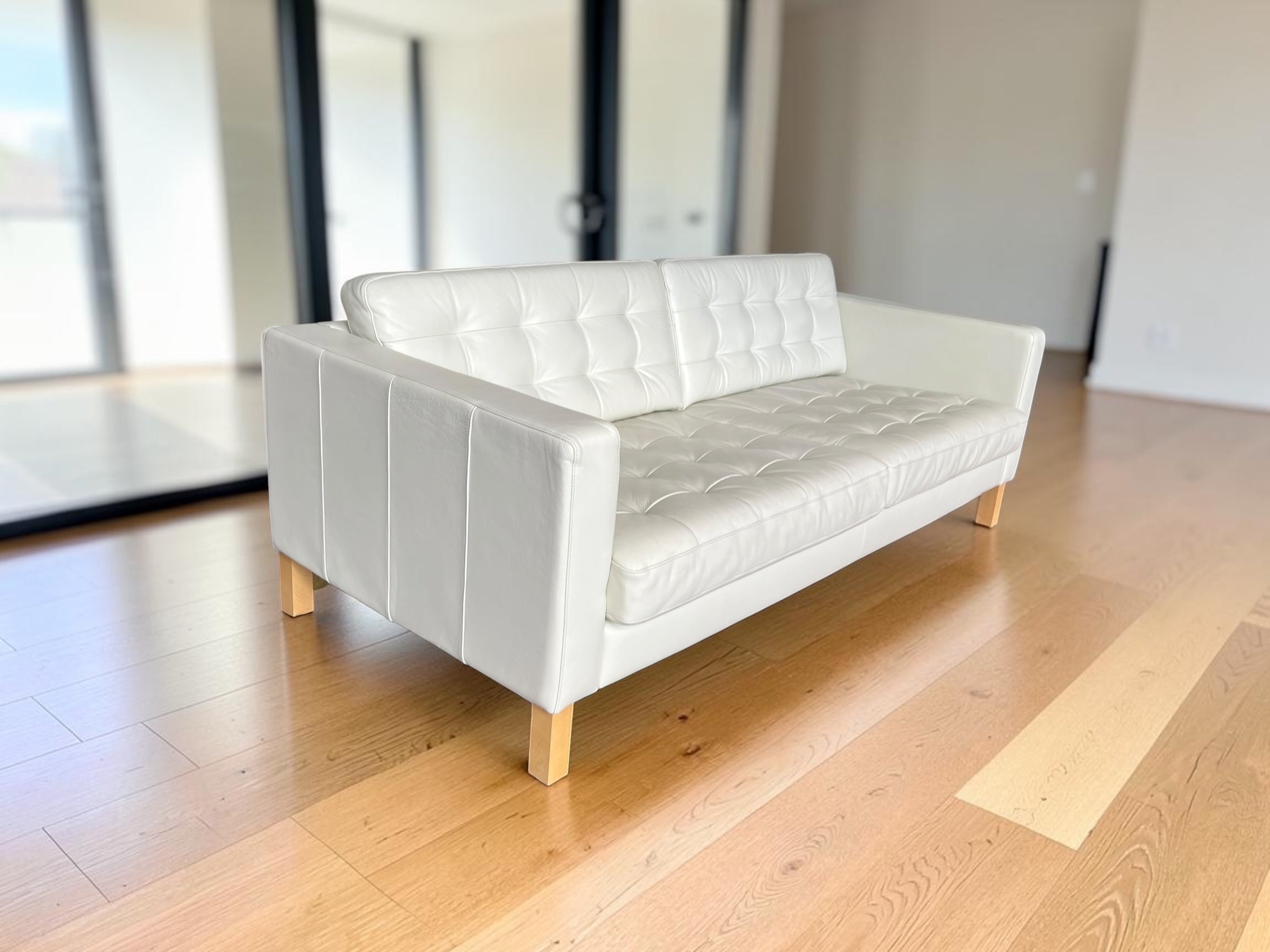 Elegant White Genuine Leather Sofa with Footstool (205 cm)